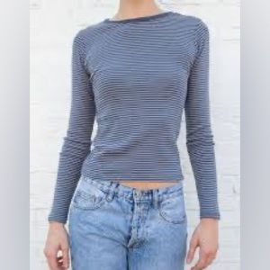brandy melville leah striped long sleeve top, navy +white, one size